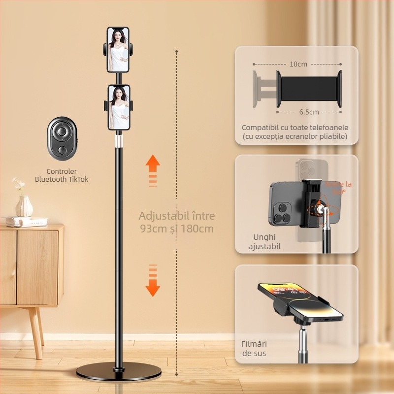 Suport pentru telefon mobil pentru streaming live și fotografie pe birou, suport metalic pentru podea, din oțel-carbon, stil cyberpunk