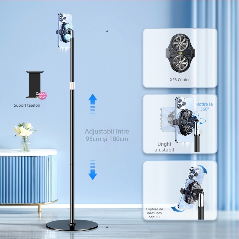 Suport pentru telefon mobil pentru streaming live și fotografie pe birou, suport metalic pentru podea, din oțel-carbon, stil cyberpunk