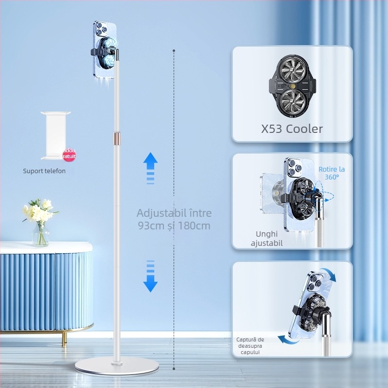 Suport pentru telefon mobil pentru streaming live și fotografie pe birou, suport metalic pentru podea, din oțel-carbon, stil cyberpunk