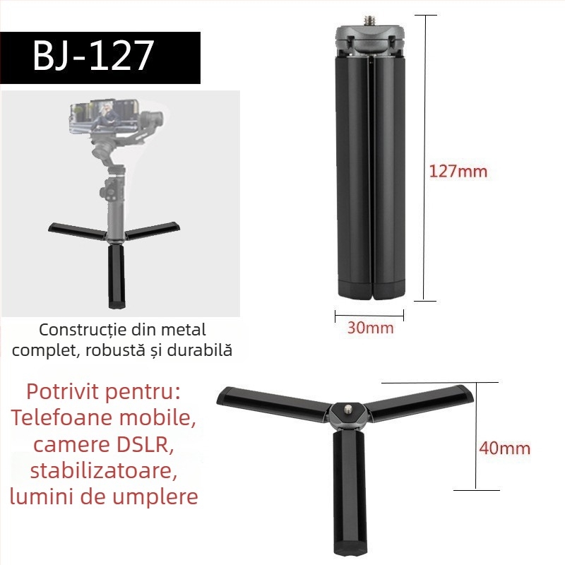 Bază de trepied pentru birou - aliaj de aluminiu, sarcină 2-5 kg, PTZ tip sferic pan-tilt, articulație unică