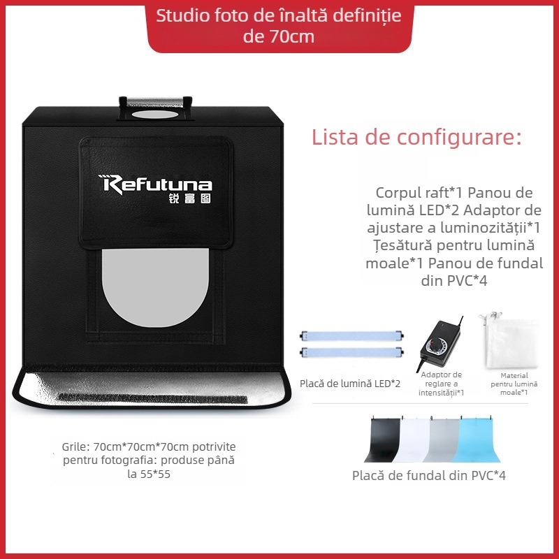 Studio foto mic | Brand: RETENG | Material: Poliester + panou LED | Greutate: 7.5