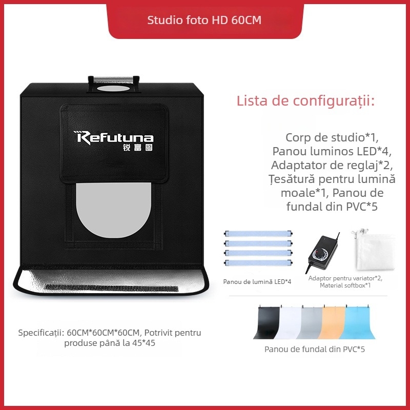 Studio foto mic | Brand: RETENG | Material: Poliester + panou LED | Greutate: 7.5