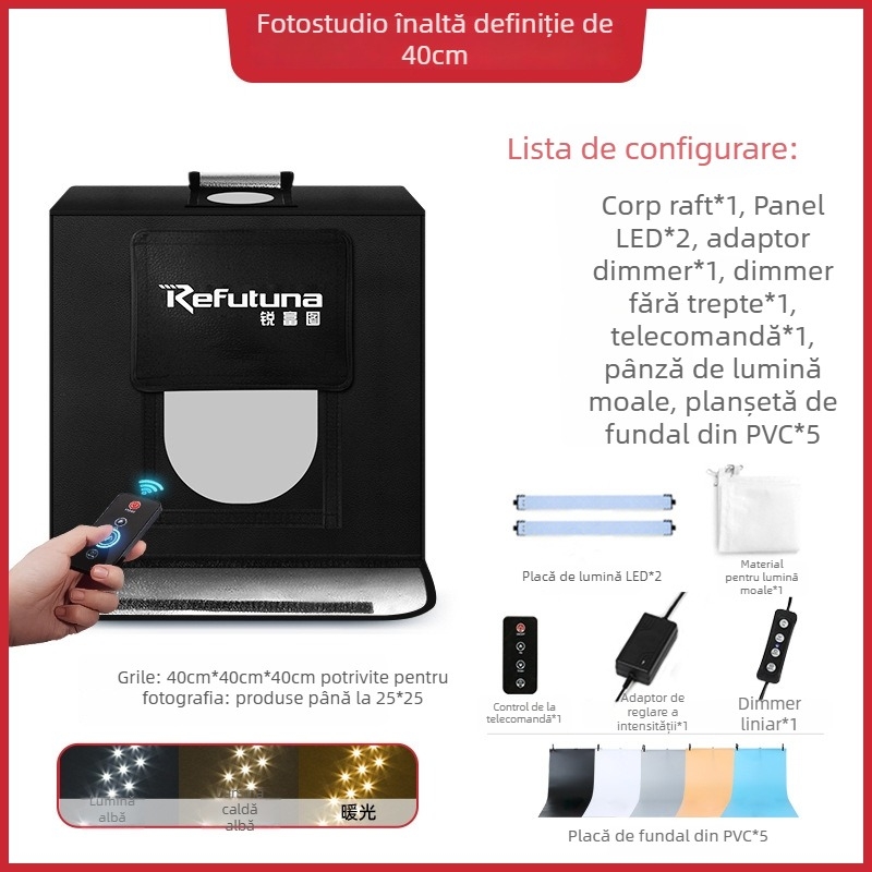 Studio foto mic | Brand: RETENG | Material: Poliester + panou LED | Greutate: 7.5