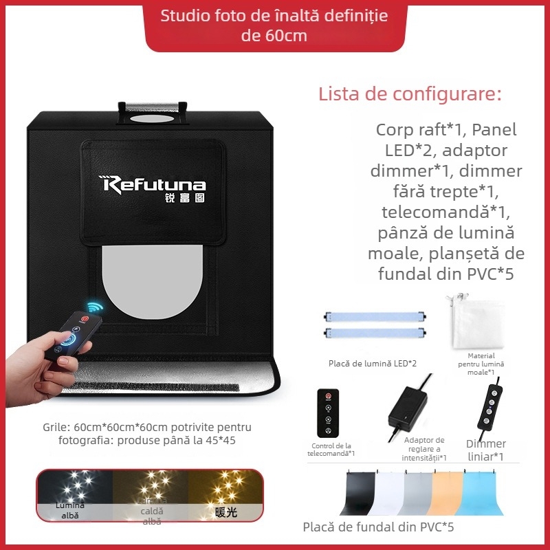 Studio foto mic | Brand: RETENG | Material: Poliester + panou LED | Greutate: 7.5