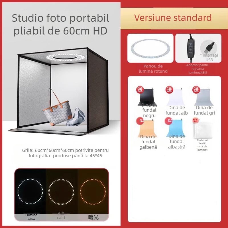 Studio foto mic | Brand: RETENG | Material: Poliester + panou LED | Greutate: 7.5