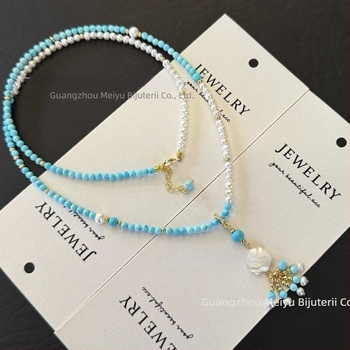 Colier din perle de apă dulce, perle aproape rotunde, lanț din cupru, pandantiv cu perlă, stil prințesă