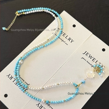 Colier din perle de apă dulce, perle aproape rotunde, lanț din cupru, pandantiv cu perlă, stil prințesă