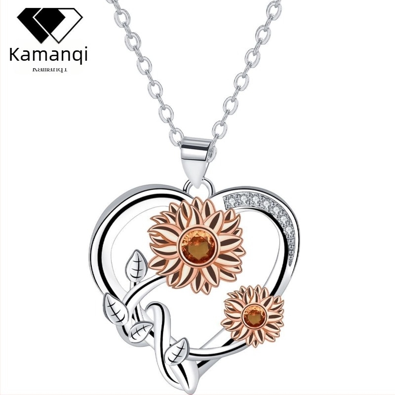 Colier din cupru cu floare de soare, lanț încrucișat, lungime 41–50 cm, brand Lycra manqi