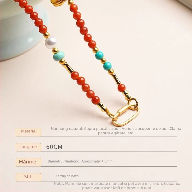 Colier geometric lucrat manual, din cupru și zirconiu, pandantiv din aur 18K, stil pastoral, unisex