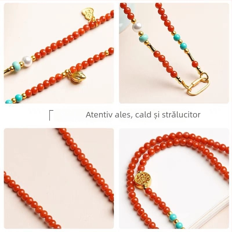 Colier geometric lucrat manual, din cupru și zirconiu, pandantiv din aur 18K, stil pastoral, unisex