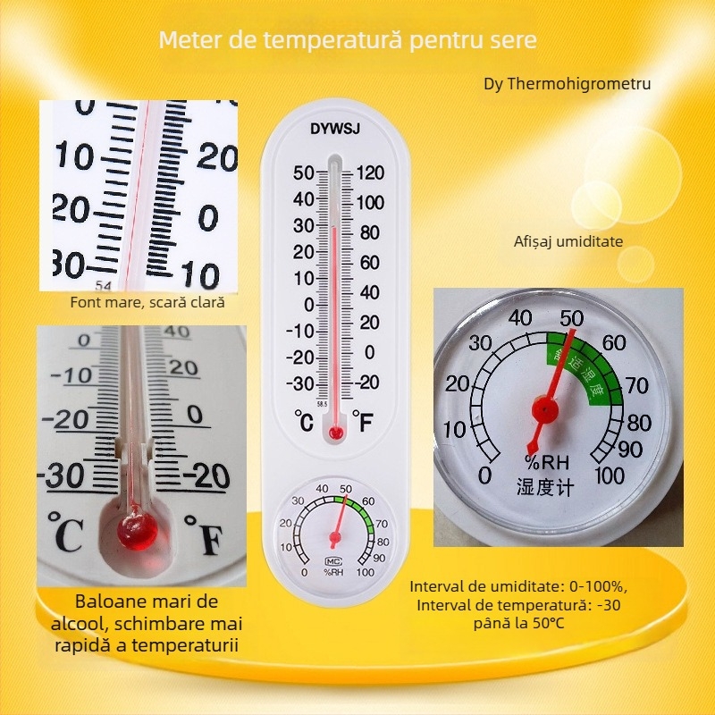 Higrometr cu indicator pentru temperatură și umiditate -30 până la 50°C, 0-100% RH, model DYWSJ001, precizie ±1°C și ±1% RH
