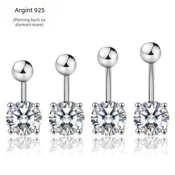 Inel ombilical din argint 925 cu zircon încrustat, design simplu, bijuterii pentru piercing corporal