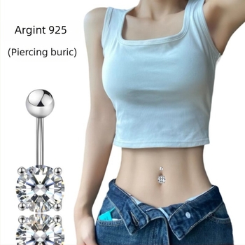 Inel ombilical din argint 925 cu zircon încrustat, design simplu, bijuterii pentru piercing corporal