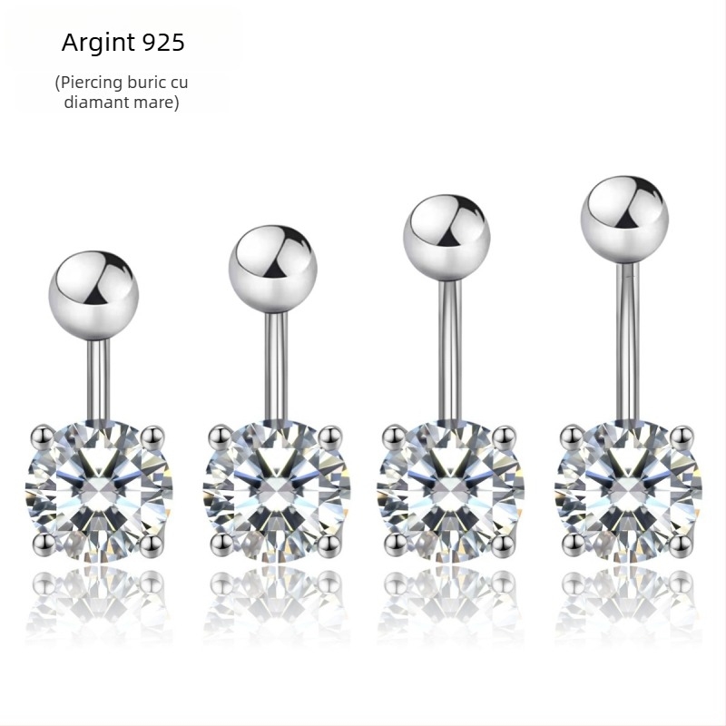 Inel ombilical din argint 925 cu zircon încrustat, design simplu, bijuterii pentru piercing corporal
