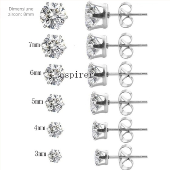 Cercei din oțel inoxidabil 316L, cu șase brațe, zircon circular, design coroană