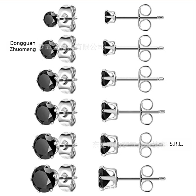 Cercei din oțel inoxidabil 316L, cu șase brațe, zircon circular, design coroană