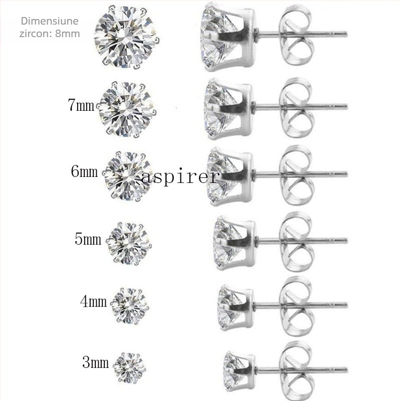 Cercei din oțel inoxidabil 316L, cu șase brațe, zircon circular, design coroană
