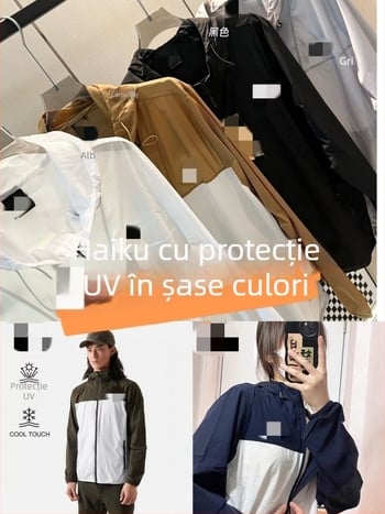 Geacă exterioară de drumeție din poliester, cu protecție UV, respirabilă și uscare rapidă, cu glugă demontabilă, pentru aventuri de vară, primăvară și toamnă