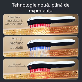 Pieptene 2-în-1 pentru creșterea și îngrijirea părului, cu spray de ulei esențial, nano spray, EMS microcurenți (3 niveluri), 9 niveluri de vibrație, terapie cu lumină, masaj electric al scalpului