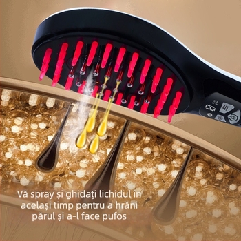 Pieptene 2-în-1 pentru creșterea și îngrijirea părului, cu spray de ulei esențial, nano spray, EMS microcurenți (3 niveluri), 9 niveluri de vibrație, terapie cu lumină, masaj electric al scalpului
