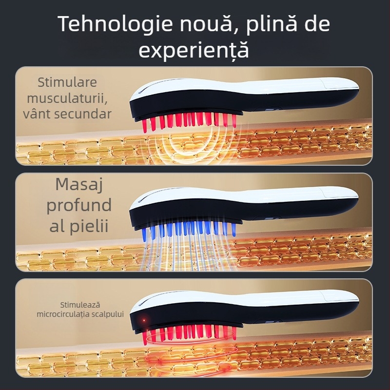 Pieptene 2-în-1 pentru creșterea și îngrijirea părului, cu spray de ulei esențial, nano spray, EMS microcurenți (3 niveluri), 9 niveluri de vibrație, terapie cu lumină, masaj electric al scalpului
