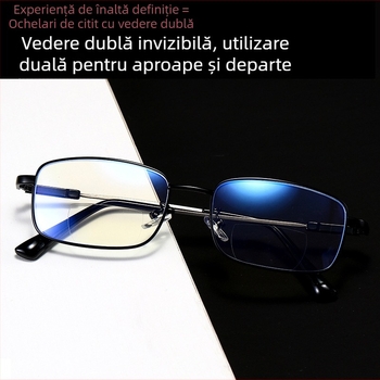 Ochelari de citit cu ramă din titan memory, model 5M9E, anti-lumină albastră duală, unisex, ramă metalică