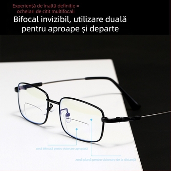 Ochelari de citit cu ramă din titan memory, model 5M9E, anti-lumină albastră duală, unisex, ramă metalică