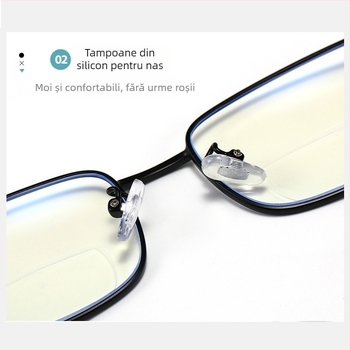 Ochelari de citit cu ramă din titan memory, model 5M9E, anti-lumină albastră duală, unisex, ramă metalică