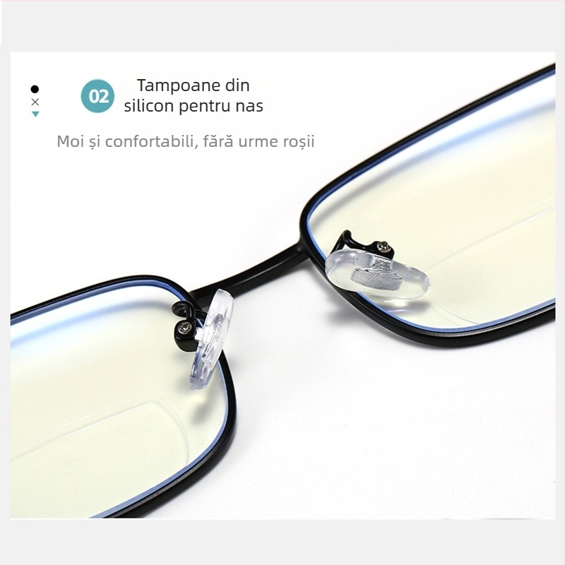 Ochelari de citit cu ramă din titan memory, model 5M9E, anti-lumină albastră duală, unisex, ramă metalică