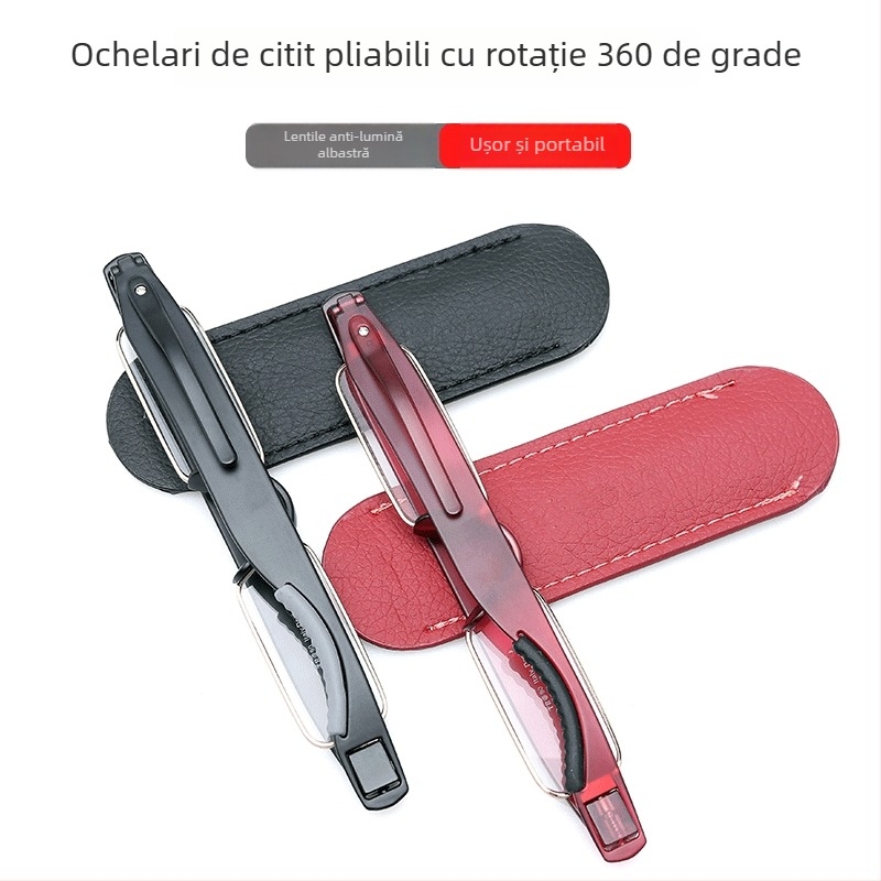 Ochelari de lectură rotativi la 360°, anti-lumină albastră, pliere, ramă metalică, unisex