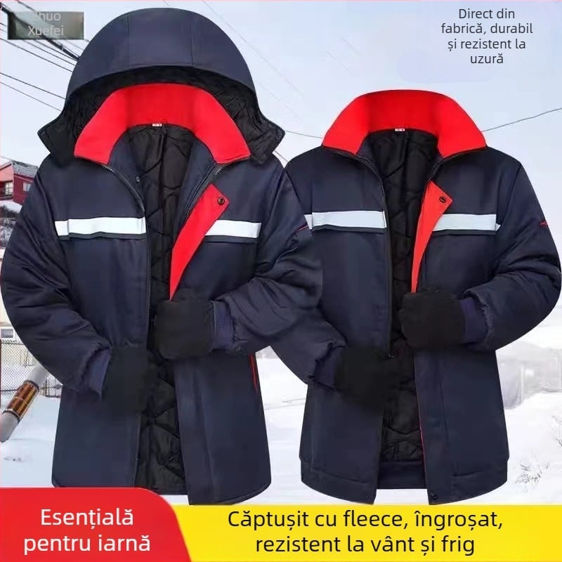 Geacă de iarnă din bumbac, căptușită, cu benzi reflectorizante, pentru muncă în aer liber