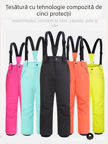 Salopetă de schi pentru copii cu bretele – impermeabilă, rezistentă la vânt, respirabilă, uscare rapidă, caldă; material: poliester; umplere: mătase