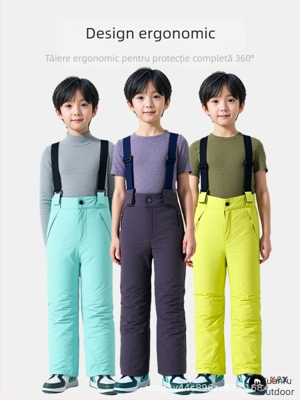 Salopetă de schi pentru copii cu bretele – impermeabilă, rezistentă la vânt, respirabilă, uscare rapidă, caldă; material: poliester; umplere: mătase