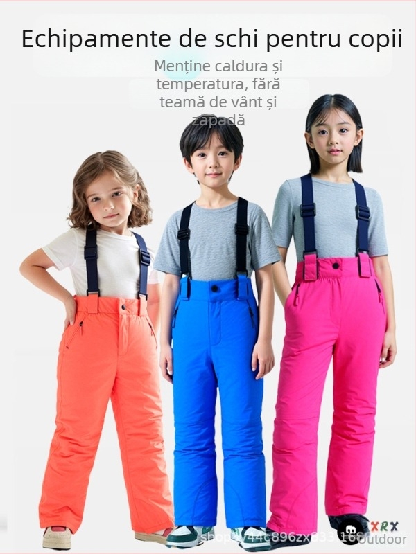 Salopetă de schi pentru copii cu bretele – impermeabilă, rezistentă la vânt, respirabilă, uscare rapidă, caldă; material: poliester; umplere: mătase