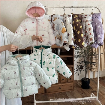 Jachetă de iarnă pentru copii, căptușită cu fleece, amestec din bumbac 71–80%, gros, pentru copii 3–8 ani, toamnă-iarnă