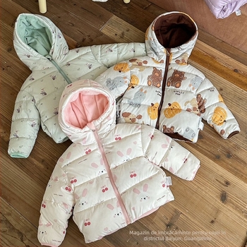 Jachetă de iarnă pentru copii, căptușită cu fleece, amestec din bumbac 71–80%, gros, pentru copii 3–8 ani, toamnă-iarnă