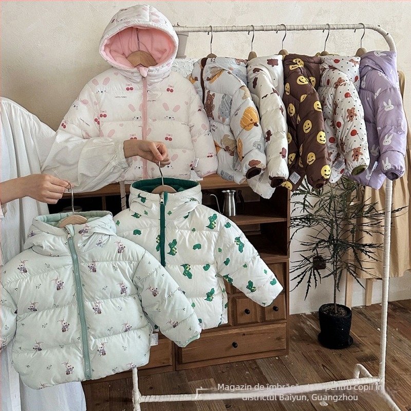 Jachetă de iarnă pentru copii, căptușită cu fleece, amestec din bumbac 71–80%, gros, pentru copii 3–8 ani, toamnă-iarnă