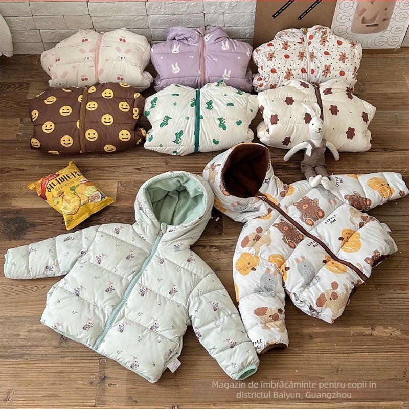 Jachetă de iarnă pentru copii, căptușită cu fleece, amestec din bumbac 71–80%, gros, pentru copii 3–8 ani, toamnă-iarnă