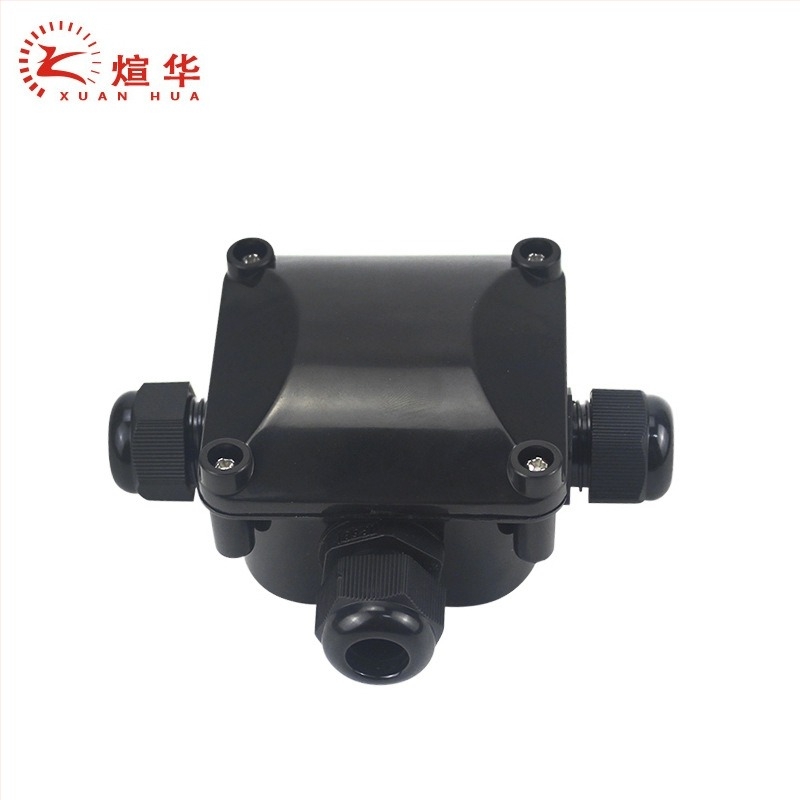 Cutie de conexiuni din plastic impermeabilă, 1 intrare, 2 ieșiri, pentru lămpi și cabluri