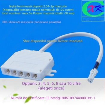 Cutie de distribuție LED cu 1 intrare și 6 ieșiri, conectori DuPont de 6 pini, pentru echipamente LED