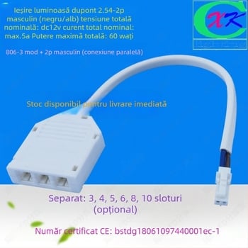 Cutie de distribuție LED cu 1 intrare și 6 ieșiri, conectori DuPont de 6 pini, pentru echipamente LED