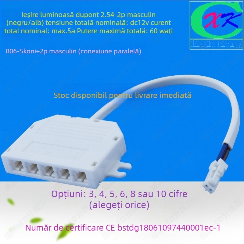 Cutie de distribuție LED cu 1 intrare și 6 ieșiri, conectori DuPont de 6 pini, pentru echipamente LED