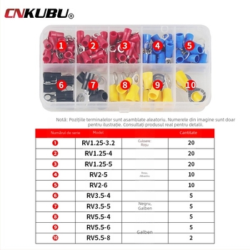 102 bucăți în cutie - terminale crimp rotunde izolate, presare la rece, vârfuri din alamă cu acoperire tină
