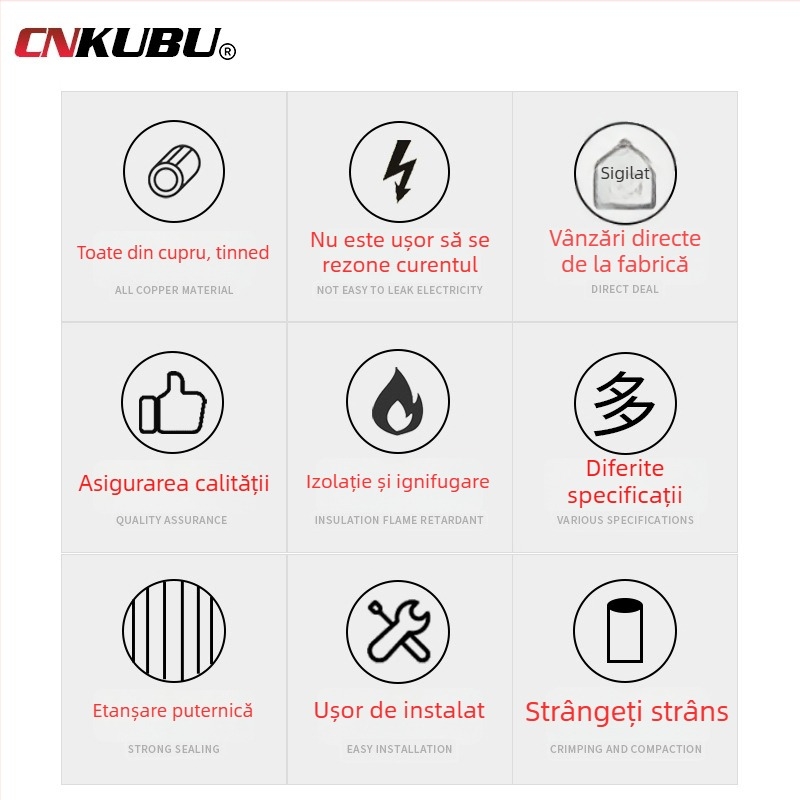 102 bucăți în cutie - terminale crimp rotunde izolate, presare la rece, vârfuri din alamă cu acoperire tină