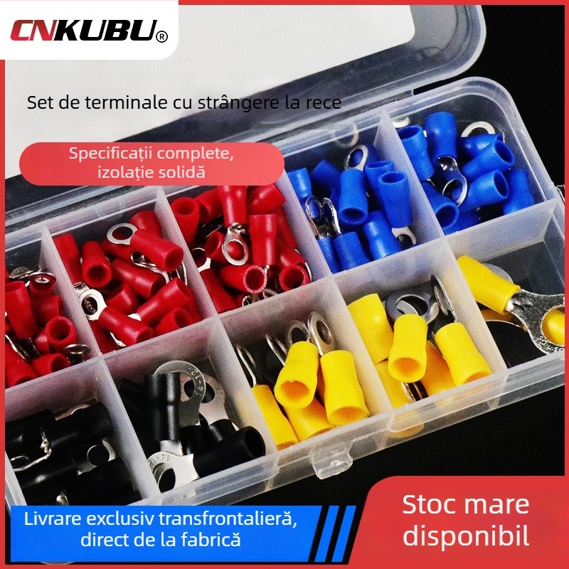 102 bucăți în cutie - terminale crimp rotunde izolate, presare la rece, vârfuri din alamă cu acoperire tină