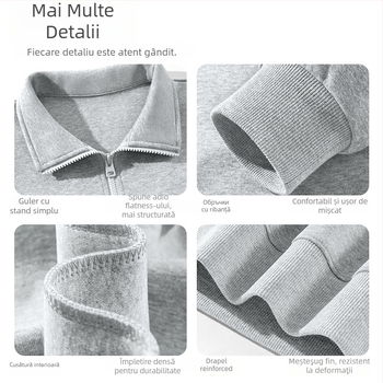 Hanorac din bumbac cu guler înalt și fermoar, mâneci lungi, croială lejeră, primăvară-toamnă, bumbac 81–90%