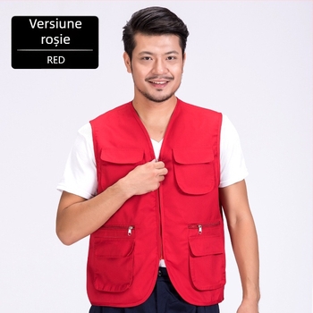 Vesta de lucru pentru unelte, design contrastant, material principal: bumbac 99%, căptușeală acrilică, fermoar, buzunare patch tridimensionale