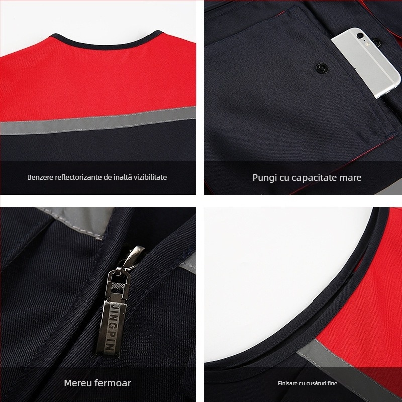 Vesta de lucru pentru unelte, design contrastant, material principal: bumbac 99%, căptușeală acrilică, fermoar, buzunare patch tridimensionale