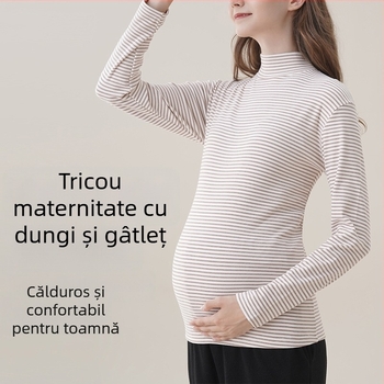 Bluza de bază pentru maternitate cu glugă, guler semi-turtleneck, mâneci lungi, croială Slim, lungime medie, amestec poliester-elastan, fără călcare