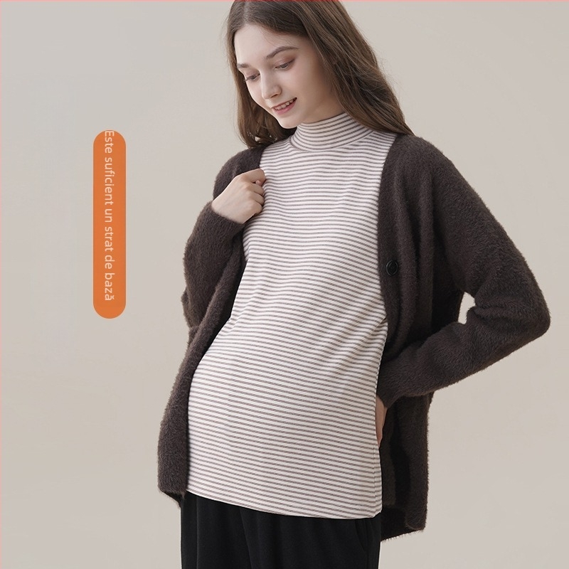Bluza de bază pentru maternitate cu glugă, guler semi-turtleneck, mâneci lungi, croială Slim, lungime medie, amestec poliester-elastan, fără călcare